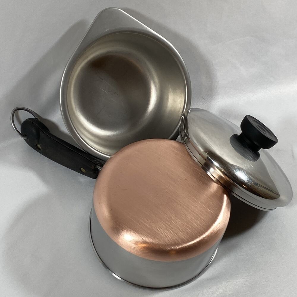 Revere Ware 1 Qt Quart Copper Bottom Sauce Pan Boiler Insert Lid Stainless Steel